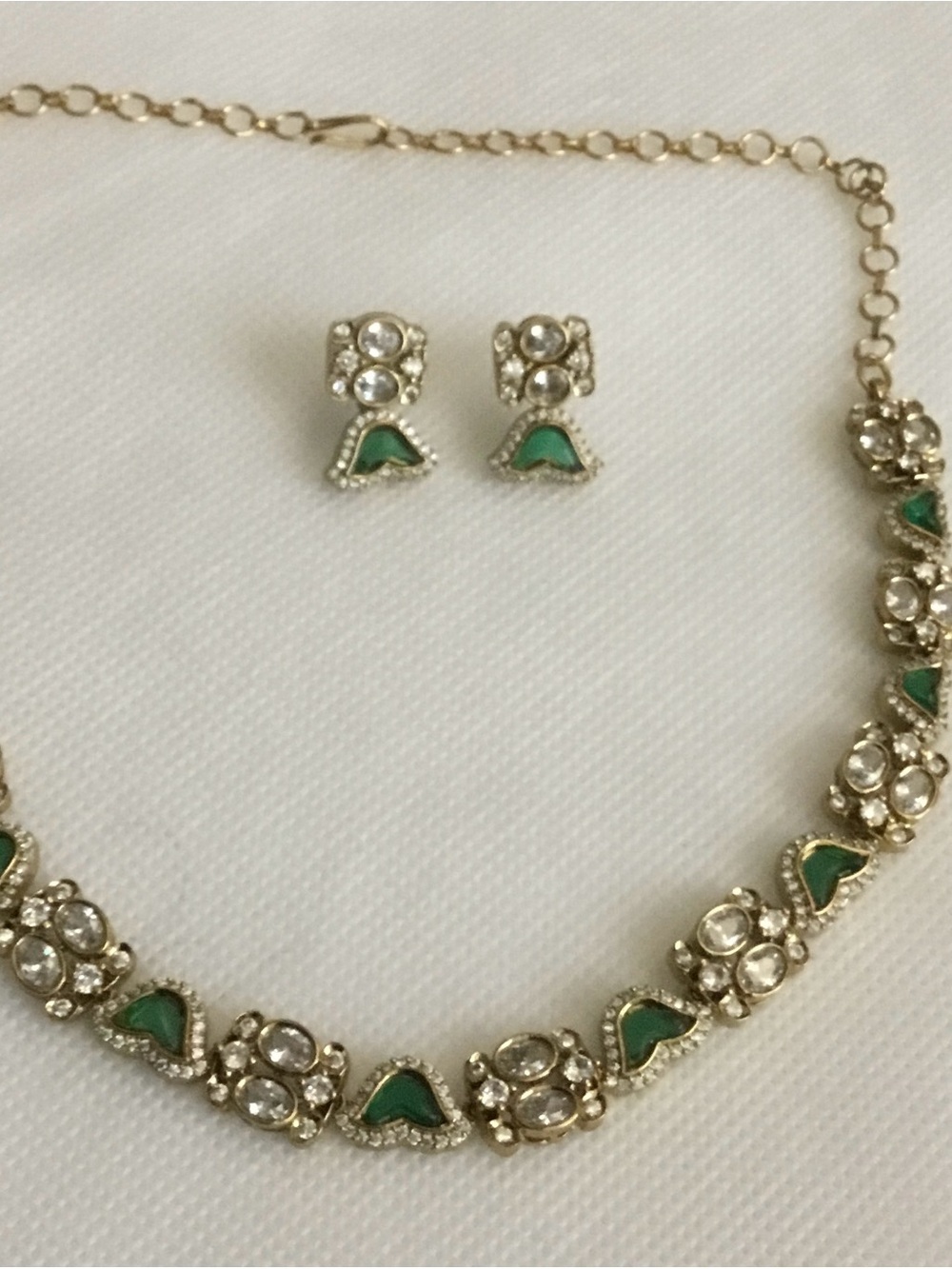 Gold-Tone Green Crystal Connector Earrings